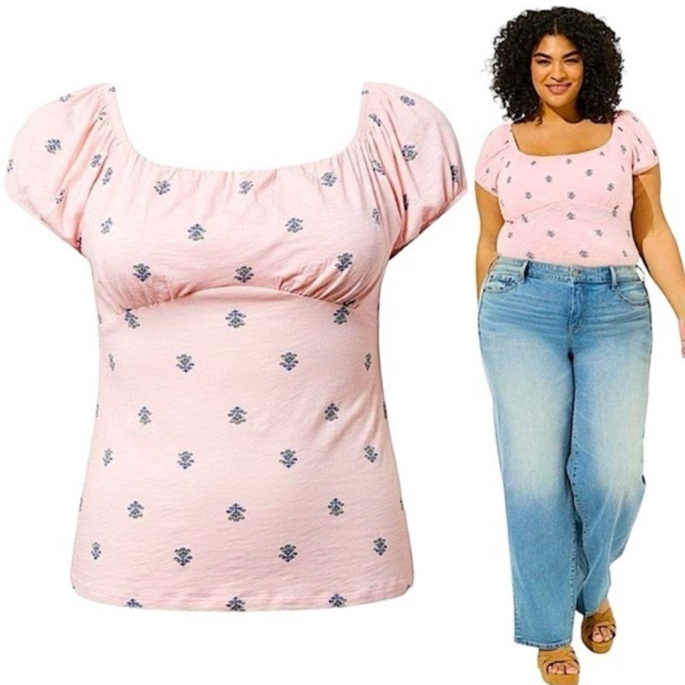 Vintage by Torrid Light Pink Slub Jersey Babydoll‎ Scoop Neck Blouse 2X F